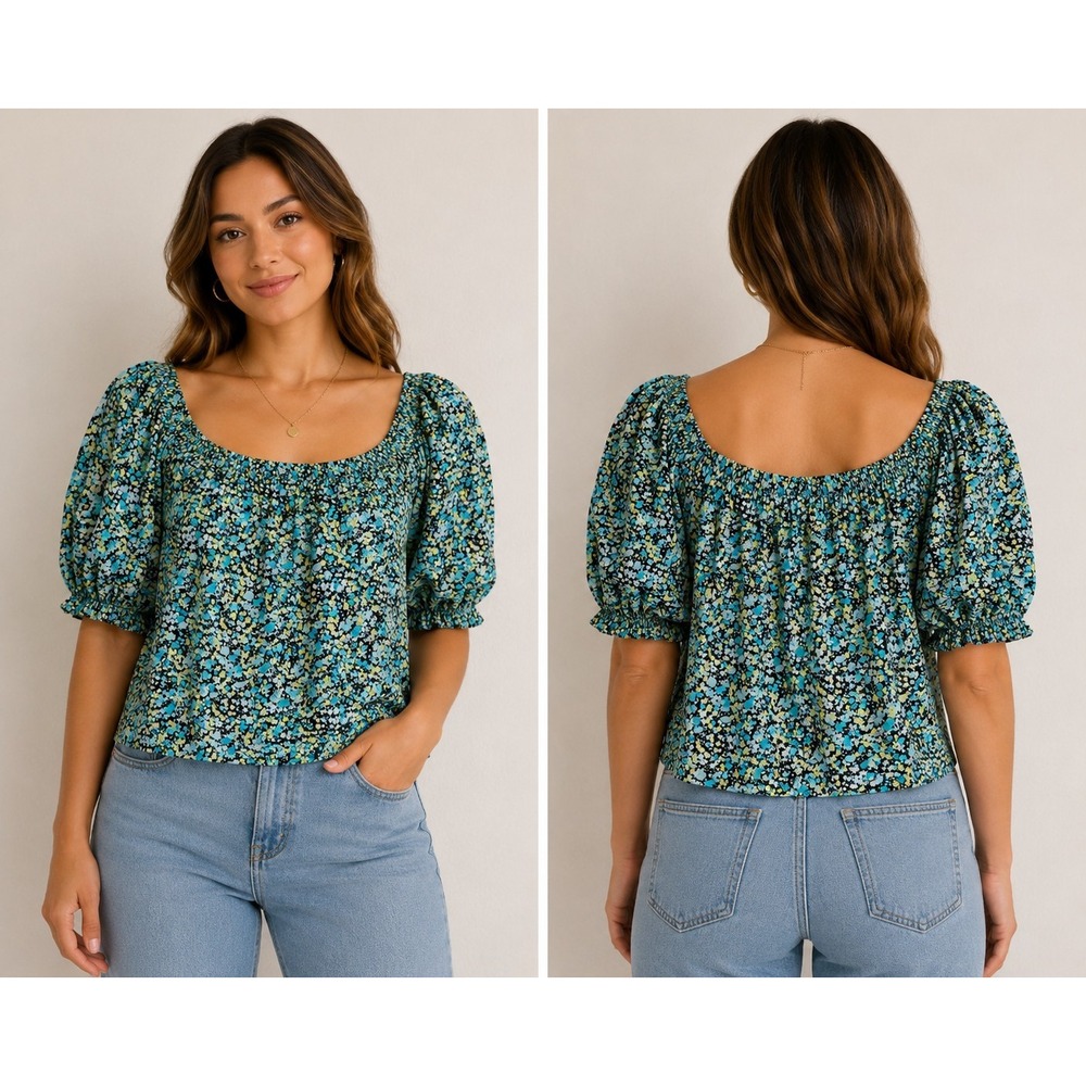 BP Nordstrom Floral Crop Top Yellow/blue Blouse Size Large Boho Y2k